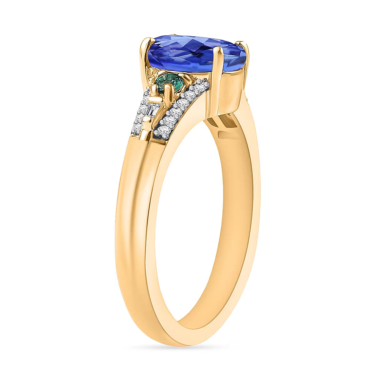 Luxoro Premium Tanzanite, Boyaca Colombian Emerald and G-H I2 Diamond 1.82 ctw Ring in 10K Yellow Gold (Size 6.0) image number 2