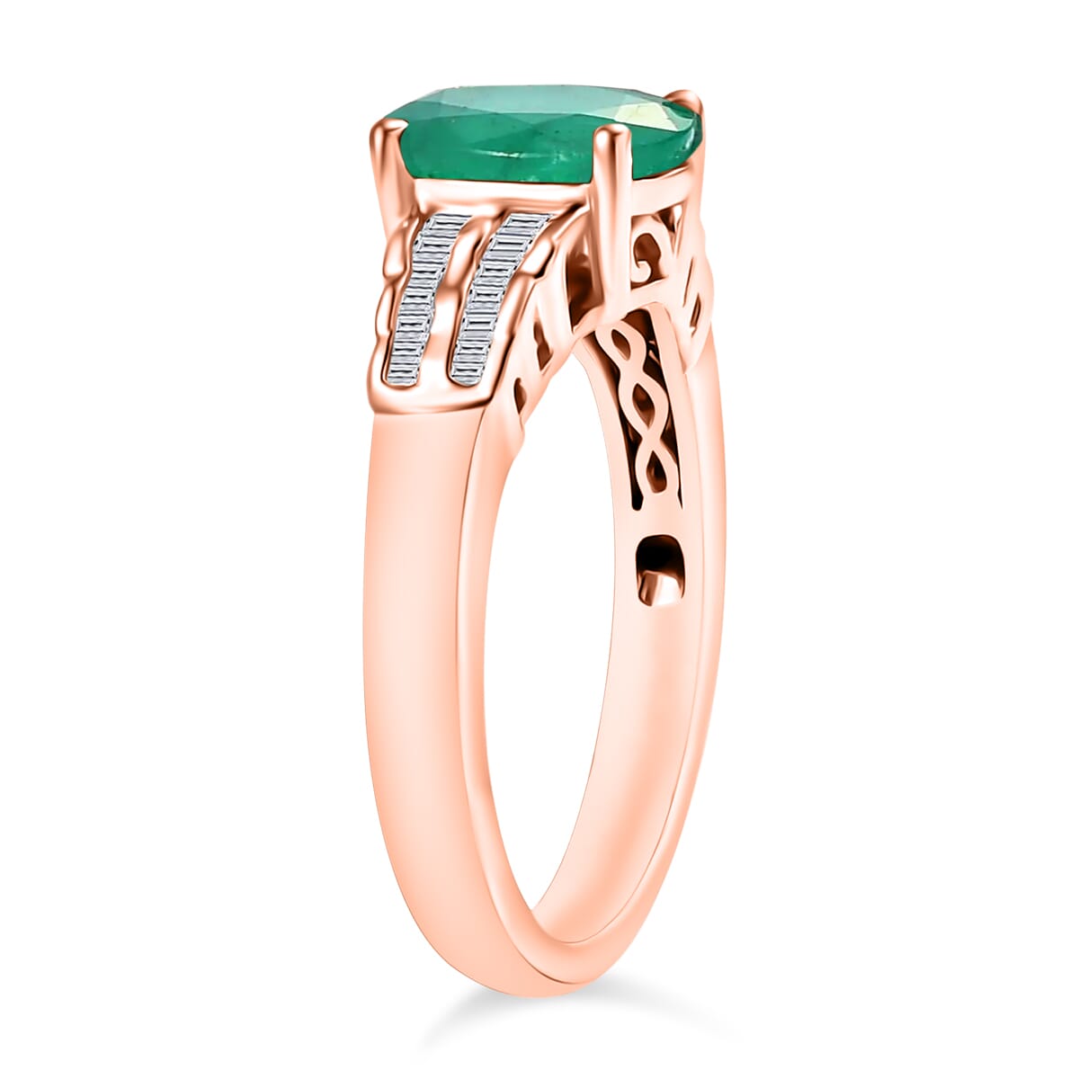 Luxoro Premium Kagem Zambian Emerald and G-H I2 Diamond 2.08 ctw Ring in 10K Rose Gold (Size 10.0) image number 2