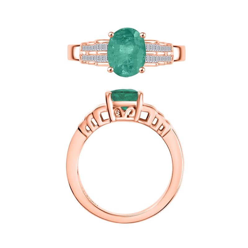 Luxoro Premium Kagem Zambian Emerald and G-H I2 Diamond 2.08 ctw Ring in 10K Rose Gold (Size 10.0) 5.4 Grams