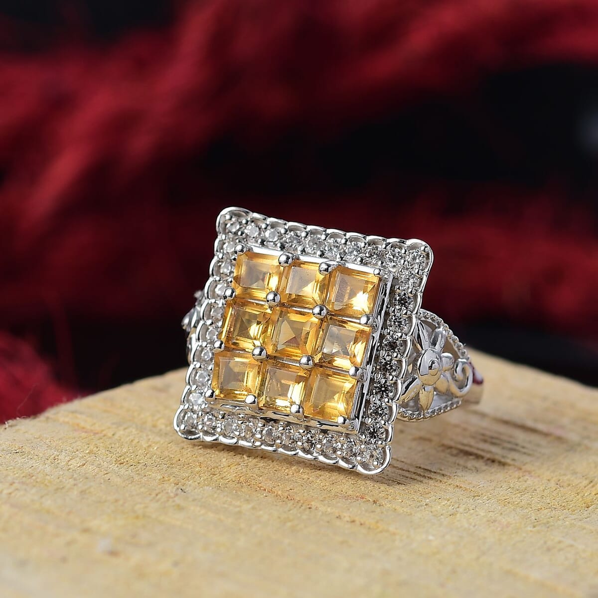 Premium Brazilian Citrine and White Zircon 2.80 ctw Ring in Platinum Over Sterling Silver image number 1