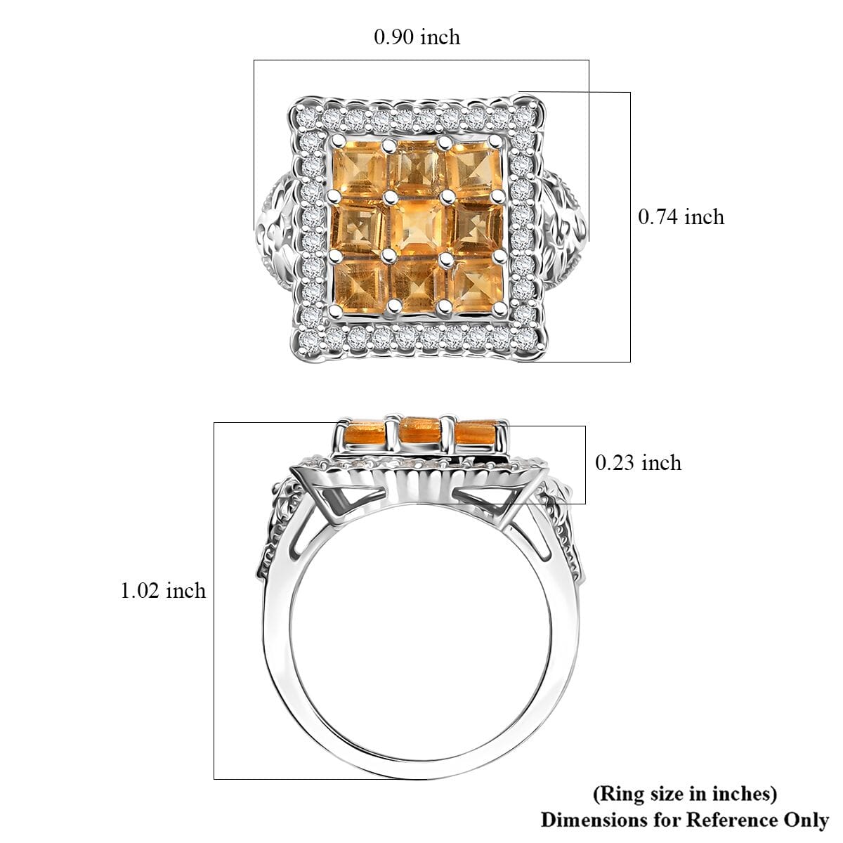 Premium Brazilian Citrine and White Zircon 2.80 ctw Ring in Platinum Over Sterling Silver image number 5