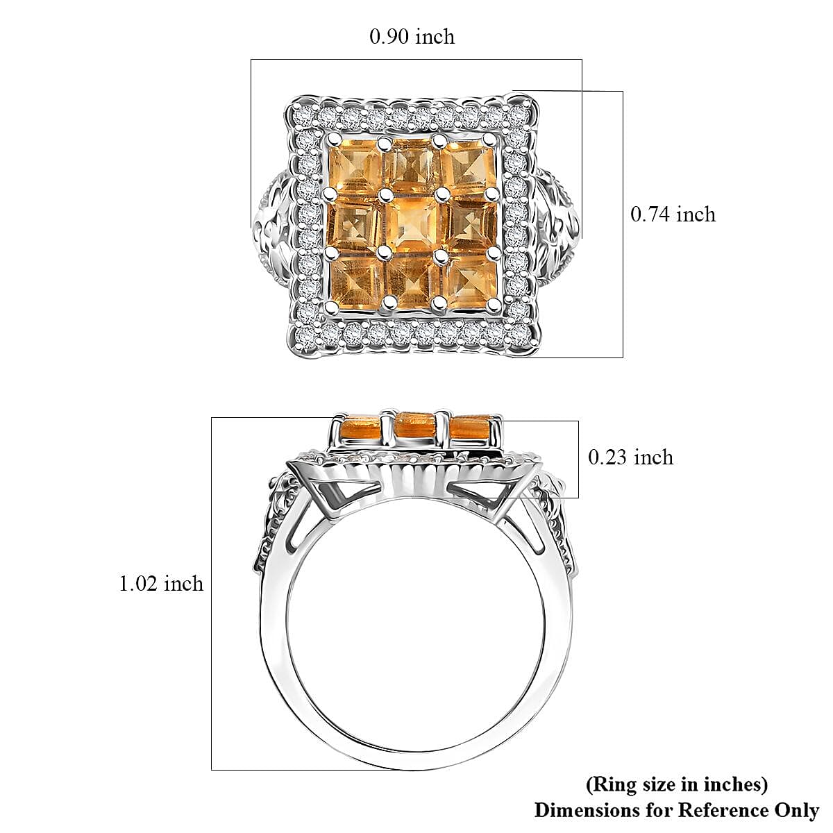 D'Joy Premium Brazilian Citrine and White Zircon 2.80 ctw Floral Ring in Platinum Over Sterling Silver (Size 6.0)  image number 5