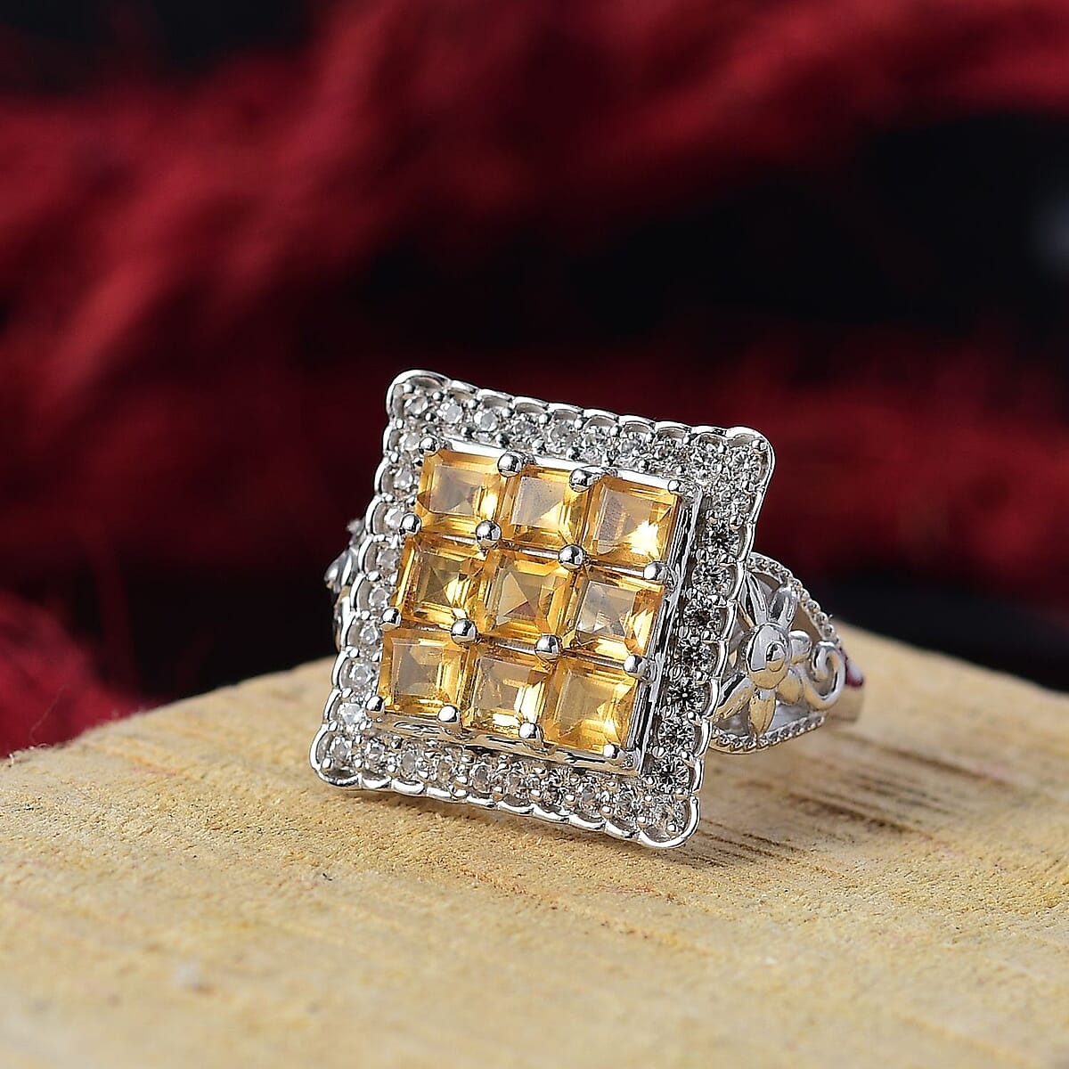 D'Joy Premium Brazilian Citrine and White Zircon 2.80 ctw Floral Ring in Platinum Over Sterling Silver (Size 7.0)  image number 1
