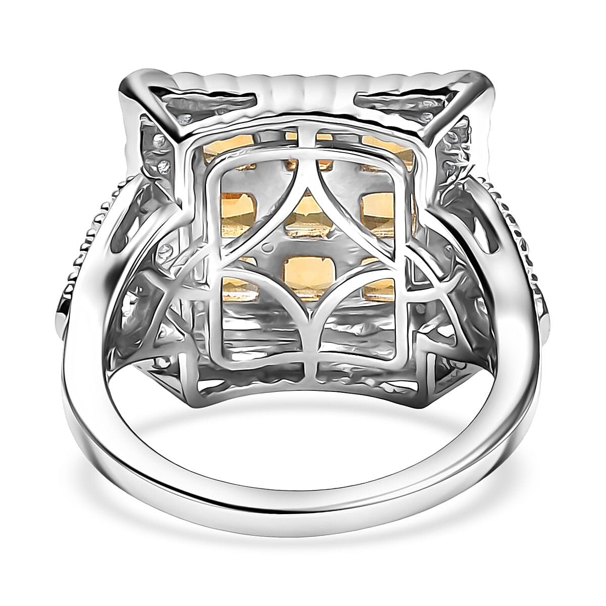 D'Joy Premium Brazilian Citrine and White Zircon 2.80 ctw Floral Ring in Platinum Over Sterling Silver (Size 7.0)  image number 4