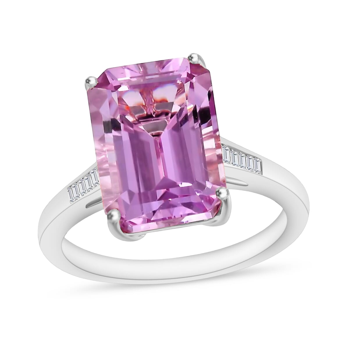 Luxoro Premium Martha Rocha Kunzite and G-H I2 Diamond 9.11 ctw Ring in 10K White Gold (Size 10.0) image number 0