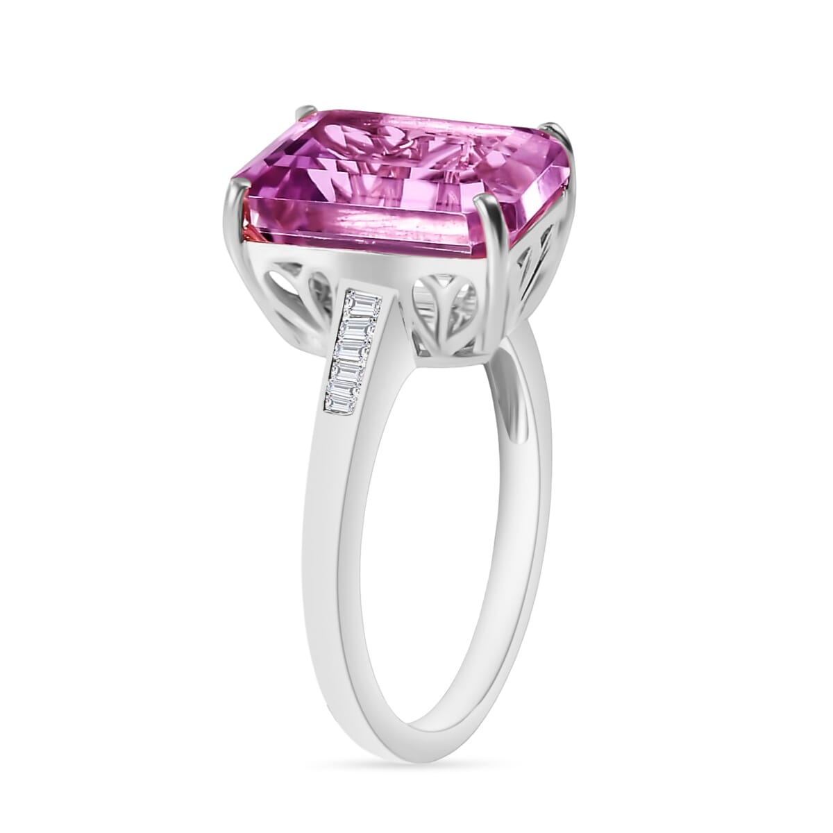 Luxoro Premium Martha Rocha Kunzite and G-H I2 Diamond 9.11 ctw Ring in 10K White Gold (Size 10.0) image number 2