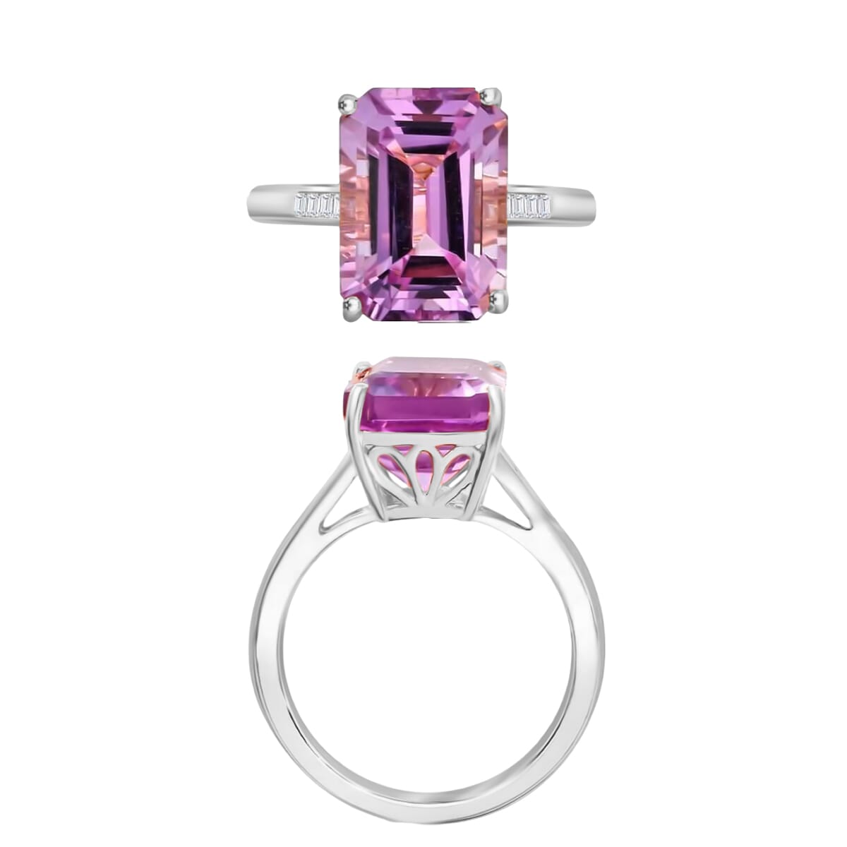 Luxoro Premium Martha Rocha Kunzite and G-H I2 Diamond 9.11 ctw Ring in 10K White Gold (Size 10.0) image number 3