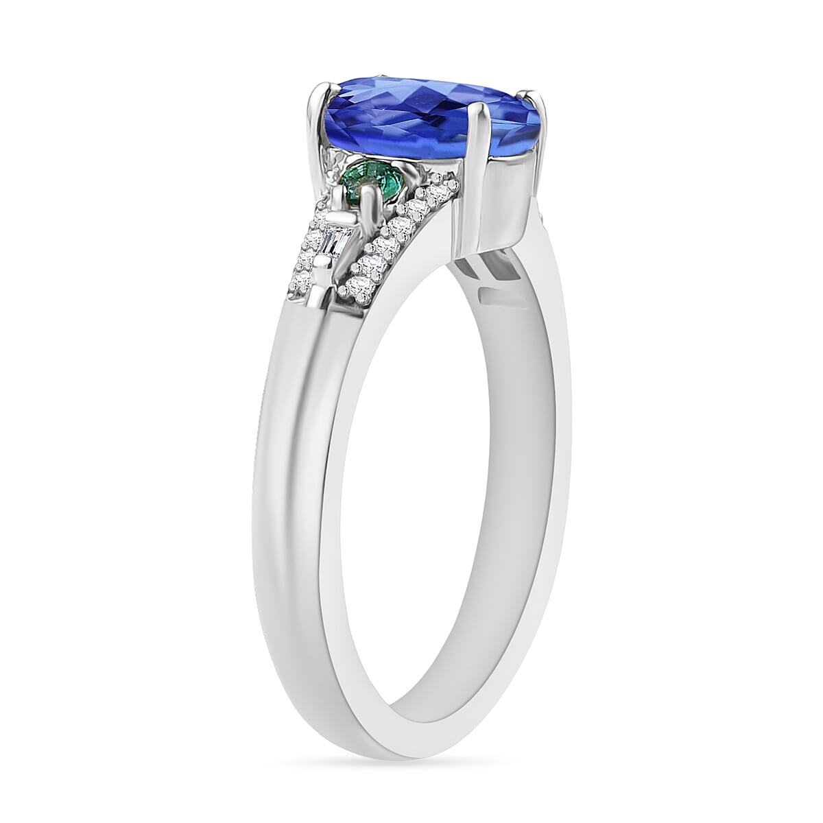 Luxoro Premium Tanzanite, Boyaca Colombian Emerald and G-H I2 Diamond 1.82 ctw Ring in 10K White Gold (Size 6.0) (Del. in 10-12 Days) image number 2