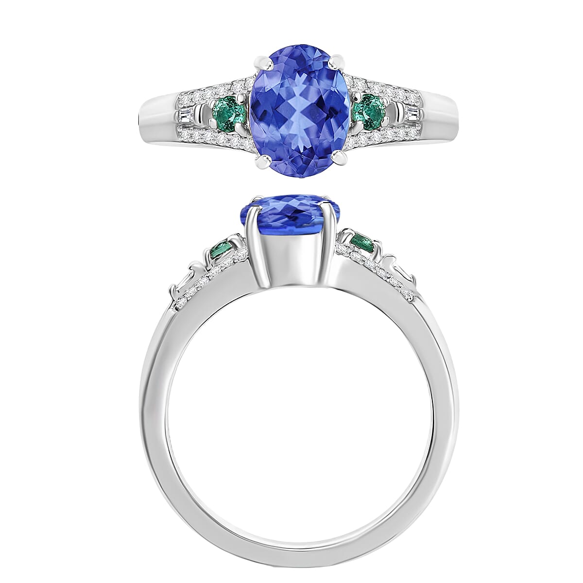 Luxoro Premium Tanzanite, Boyaca Colombian Emerald and G-H I2 Diamond 1.82 ctw Ring in 10K White Gold (Size 6.0) (Del. in 10-12 Days) image number 3