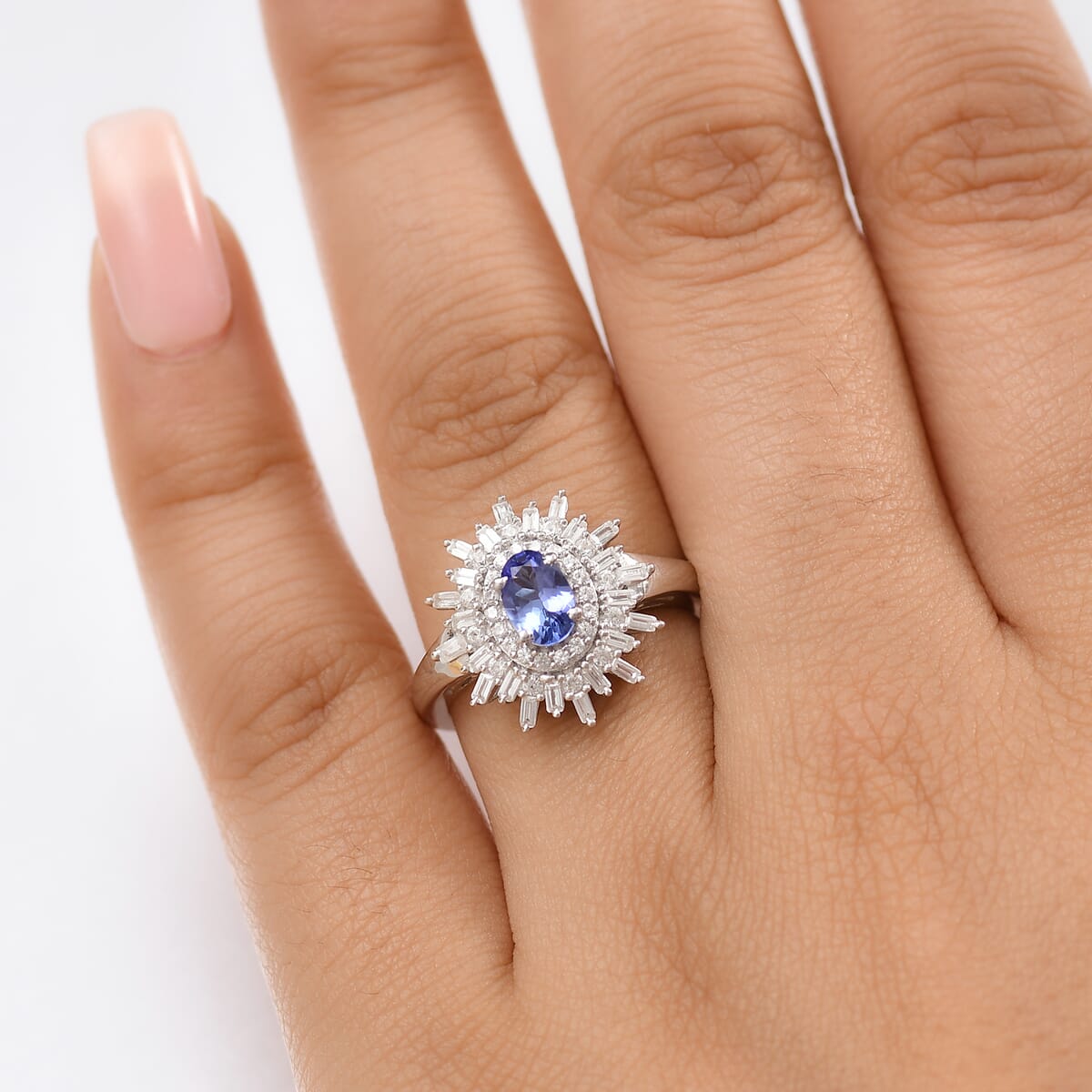 D'Joy AAA Tanzanite and White Zircon 1.65 ctw Starburst Ring in Rhodium Over Sterling Silver (Size 6.0) image number 2