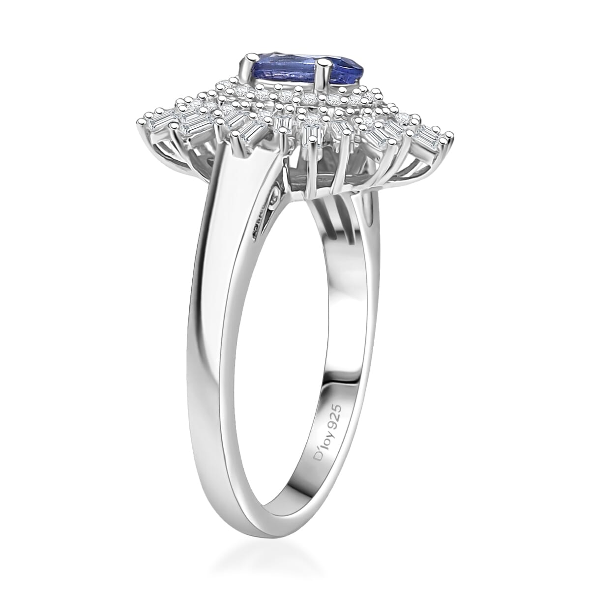 D'Joy AAA Tanzanite and White Zircon 1.65 ctw Starburst Ring in Rhodium Over Sterling Silver (Size 6.0) image number 3