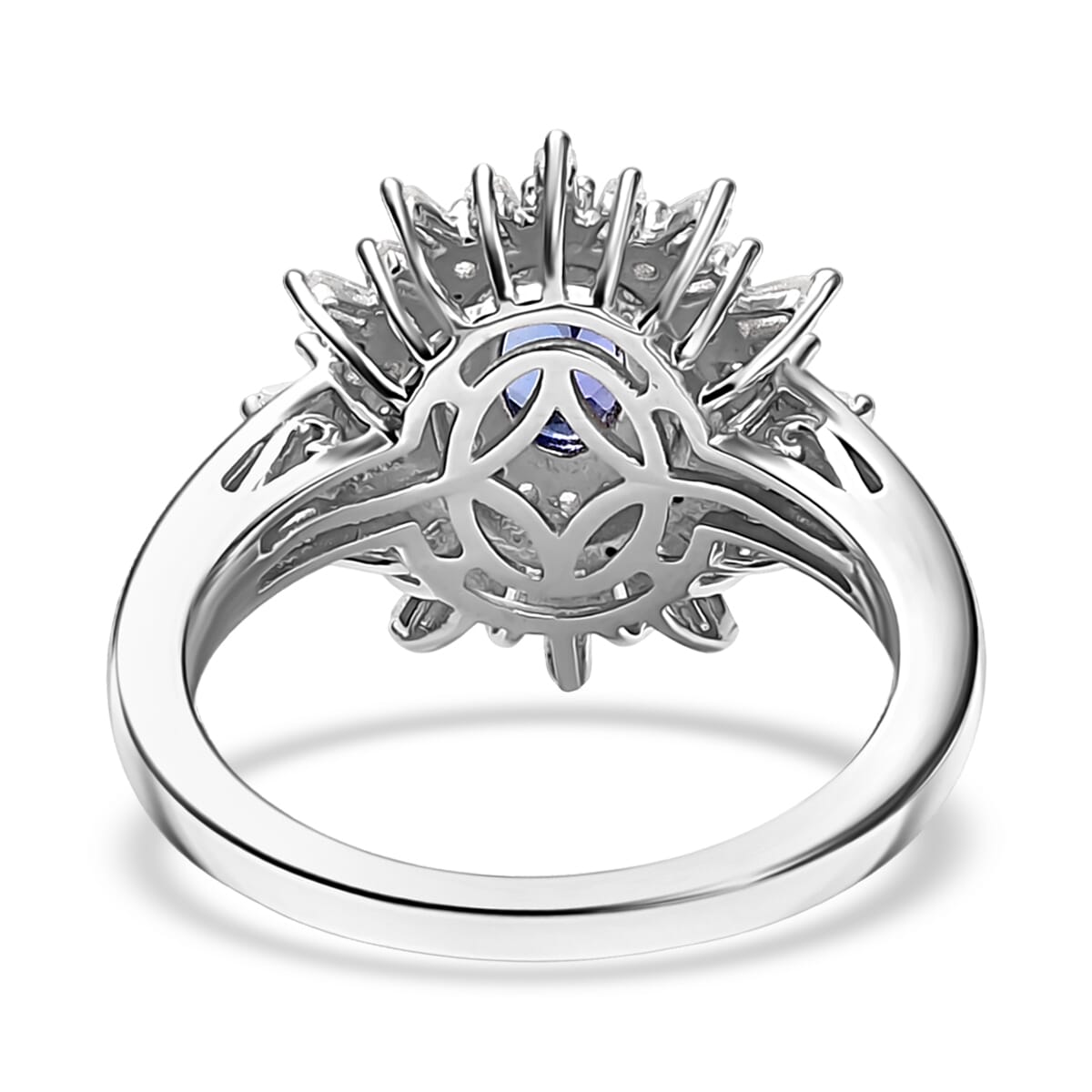 D'Joy AAA Tanzanite and White Zircon 1.65 ctw Starburst Ring in Rhodium Over Sterling Silver (Size 6.0) image number 4