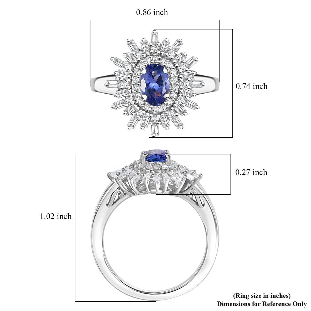 D'Joy AAA Tanzanite and White Zircon 1.65 ctw Starburst Ring in Rhodium Over Sterling Silver (Size 6.0) image number 5