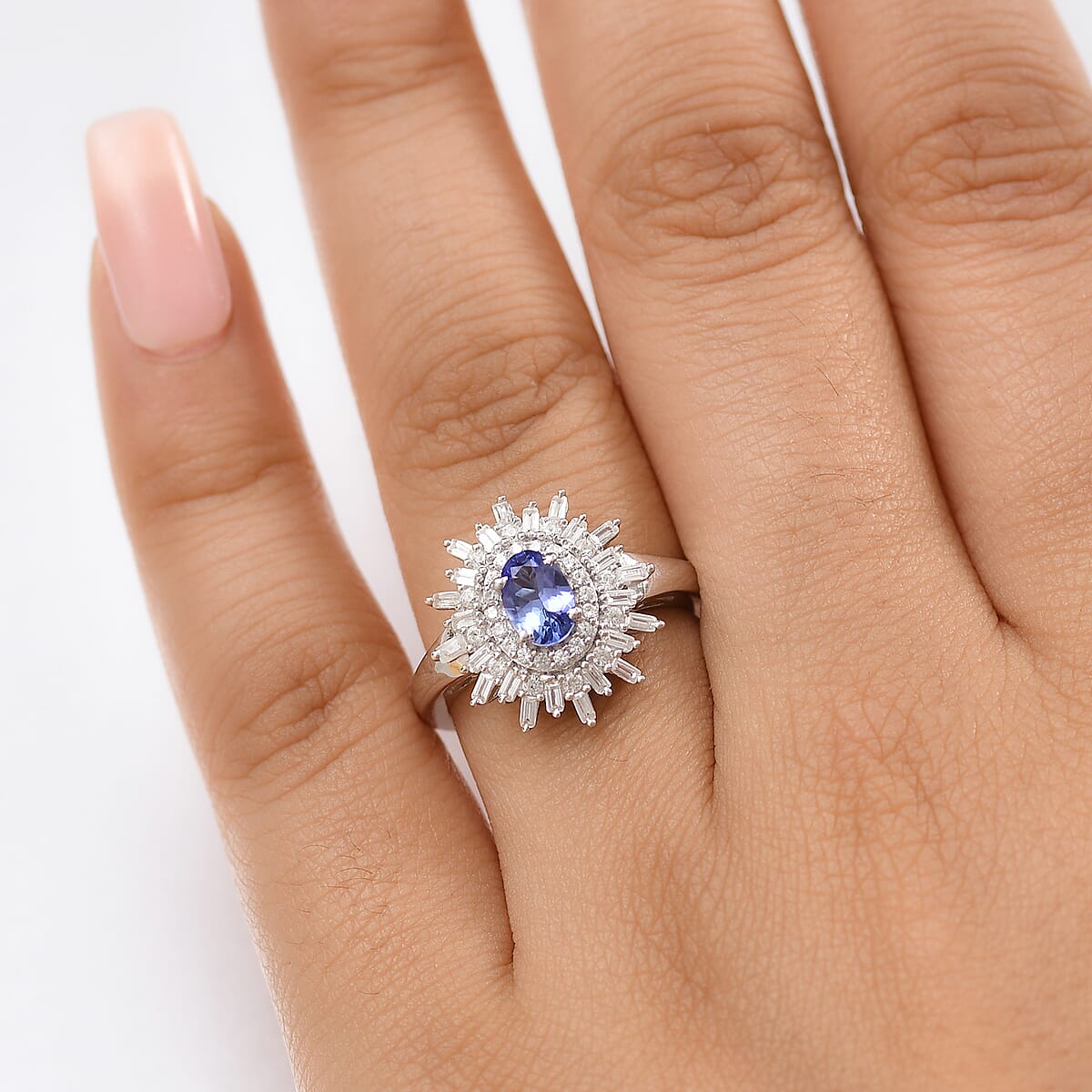 D'Joy AAA Tanzanite and White Zircon 1.65 ctw Starburst Ring in Rhodium Over Sterling Silver (Size 9.0) image number 2