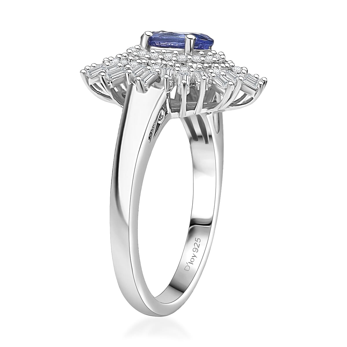 D'Joy AAA Tanzanite and White Zircon 1.65 ctw Starburst Ring in Rhodium Over Sterling Silver (Size 9.0) image number 3