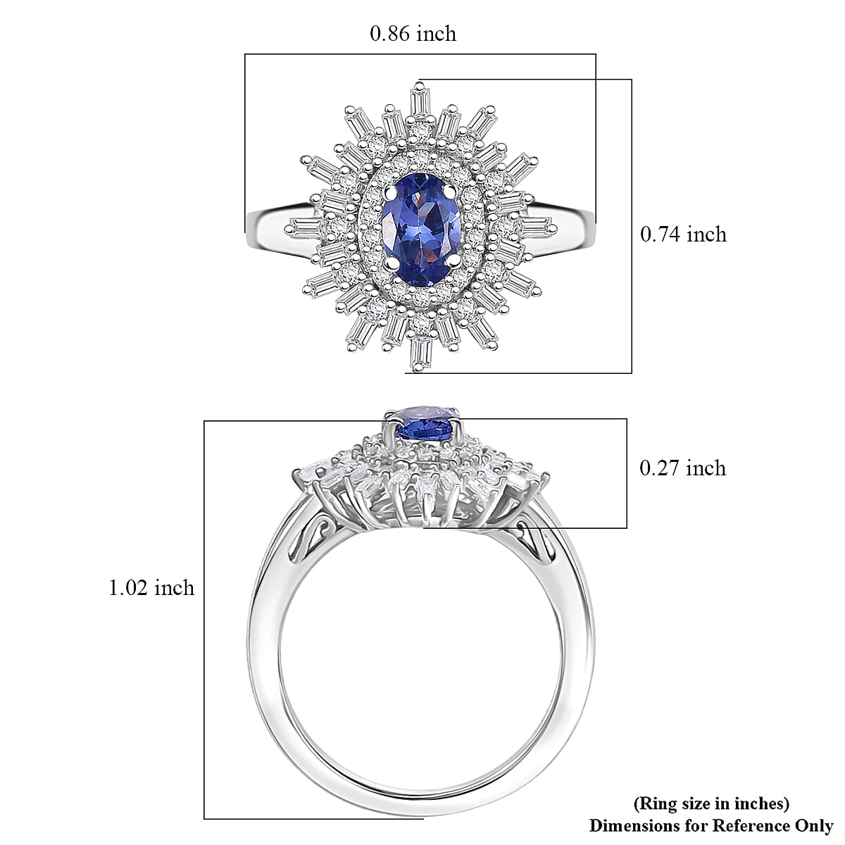 D'Joy AAA Tanzanite and White Zircon 1.65 ctw Starburst Ring in Rhodium Over Sterling Silver (Size 9.0) image number 5