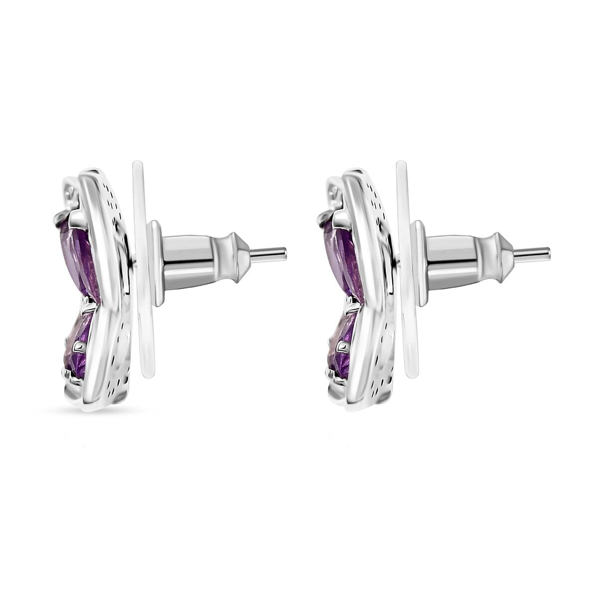 D'Joy Rose De France Amethyst and White Zircon 2.90 ctw Butterfly Earrings in Platinum Over Sterling Silver image number 4