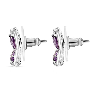 D'Joy Rose De France Amethyst and White Zircon 2.90 ctw Butterfly Earrings in Platinum Over Sterling Silver