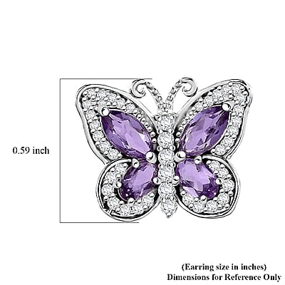D'Joy Rose De France Amethyst and White Zircon 2.90 ctw Butterfly Earrings in Platinum Over Sterling Silver