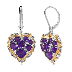 Karis African Amethyst and Multi Gemstone 4.20 ctw Heart of Elegance Earrings in 18K YG Plated and Platinum Bond