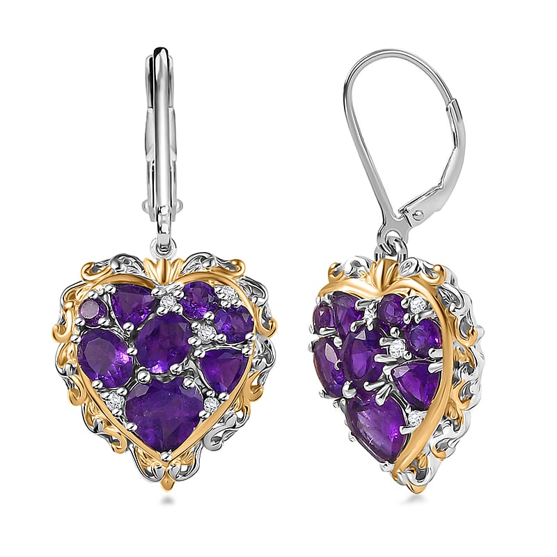 Karis African Amethyst and Multi Gemstone 4.20 ctw Heart of Elegance Earrings in 18K YG Plated and Platinum Bond