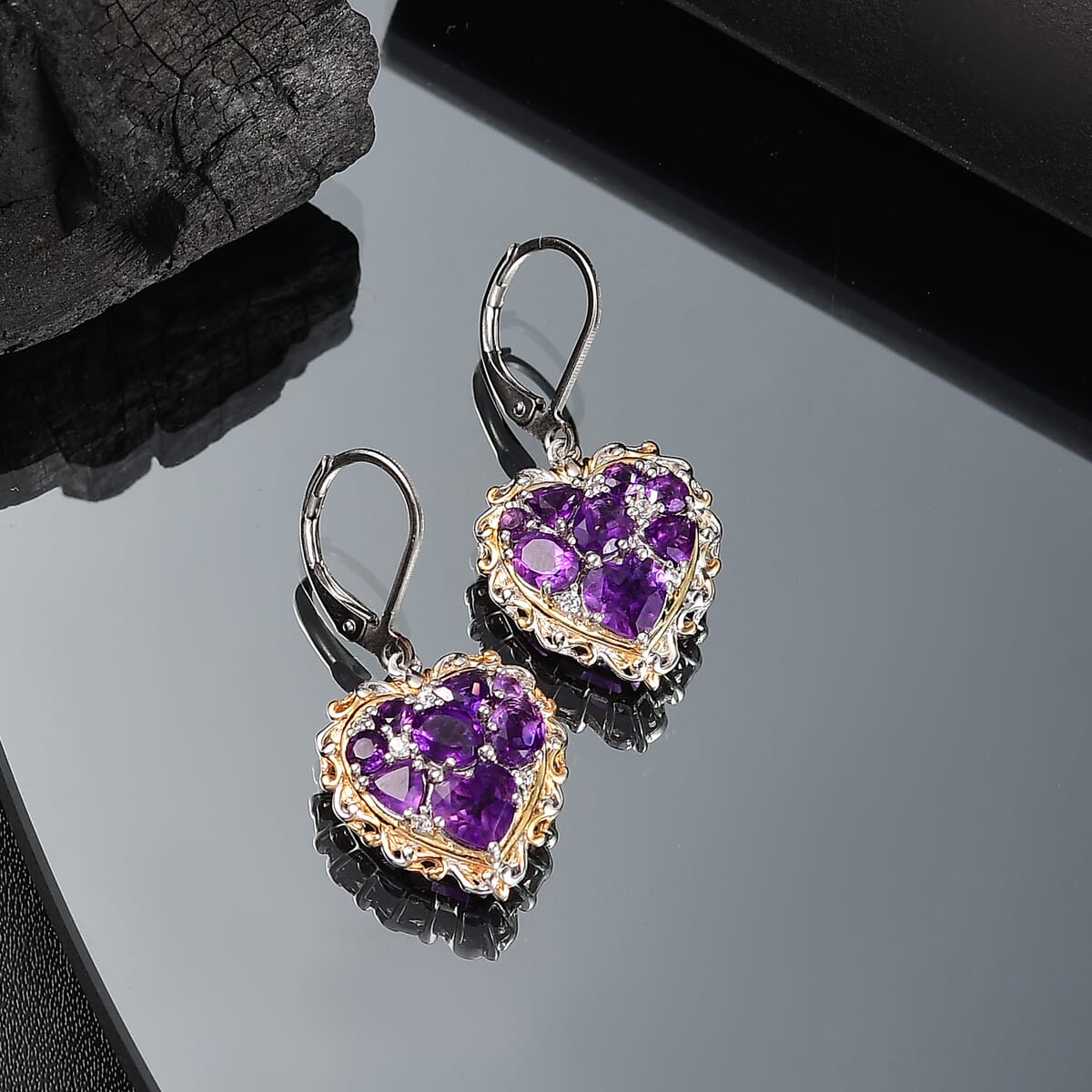 Karis African Amethyst and Multi Gemstone 4.20 ctw Heart of Elegance Earrings in 18K YG Plated and Platinum Bond image number 1