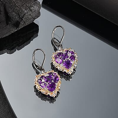 Karis African Amethyst and Multi Gemstone 4.20 ctw Heart of Elegance Earrings in 18K YG Plated and Platinum Bond