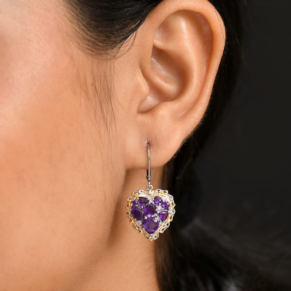 Karis African Amethyst and Multi Gemstone 4.20 ctw Heart of Elegance Earrings in 18K YG Plated and Platinum Bond image number 2