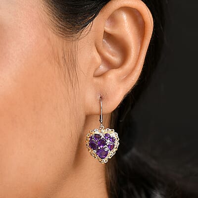 Karis African Amethyst and Multi Gemstone 4.20 ctw Heart of Elegance Earrings in 18K YG Plated and Platinum Bond