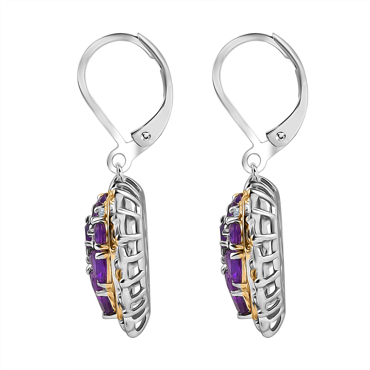 Karis African Amethyst and Multi Gemstone 4.20 ctw Heart of Elegance Earrings in 18K YG Plated and Platinum Bond