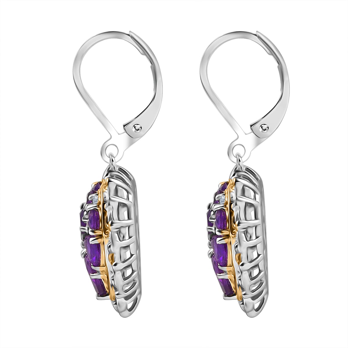 Karis African Amethyst and Multi Gemstone 4.20 ctw Heart of Elegance Earrings in 18K YG Plated and Platinum Bond image number 3