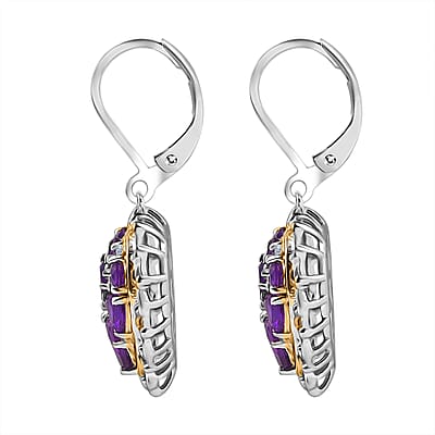 Karis African Amethyst and Multi Gemstone 4.20 ctw Heart of Elegance Earrings in 18K YG Plated and Platinum Bond