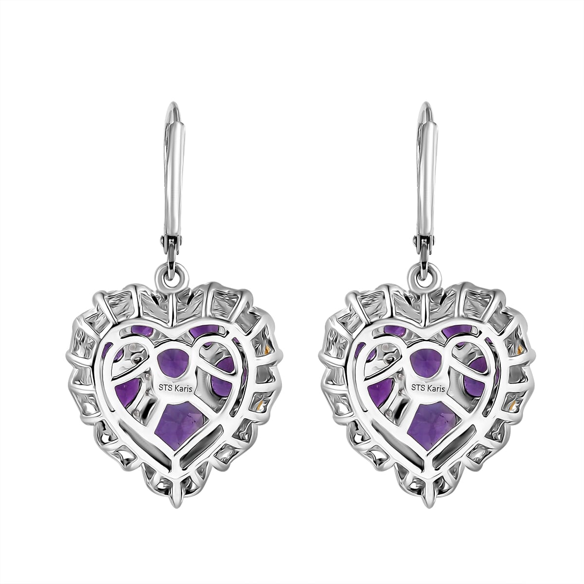 Karis African Amethyst and Multi Gemstone 4.20 ctw Heart of Elegance Earrings in 18K YG Plated and Platinum Bond image number 4