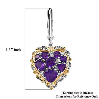 Karis African Amethyst and Multi Gemstone 4.20 ctw Heart of Elegance Earrings in 18K YG Plated and Platinum Bond
