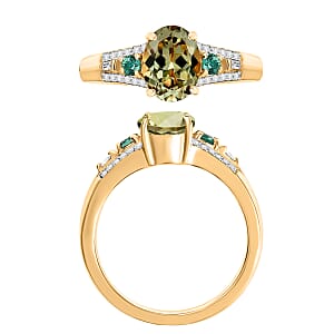 Luxoro AAA Turkizite, Boyaca Colombian Emerald and G-H I1 Diamond 1.82 ctw Ring in 14K Yellow Gold (Size 11) 1 (Del. in 10-12 Days)