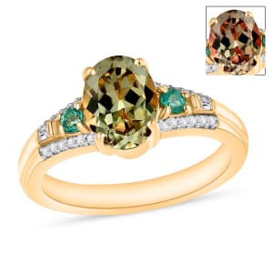 Luxoro AAA Turkizite, Boyaca Colombian Emerald and G-H I1 Diamond 1.82 ctw Ring in 14K Yellow Gold (Size 11.0)
