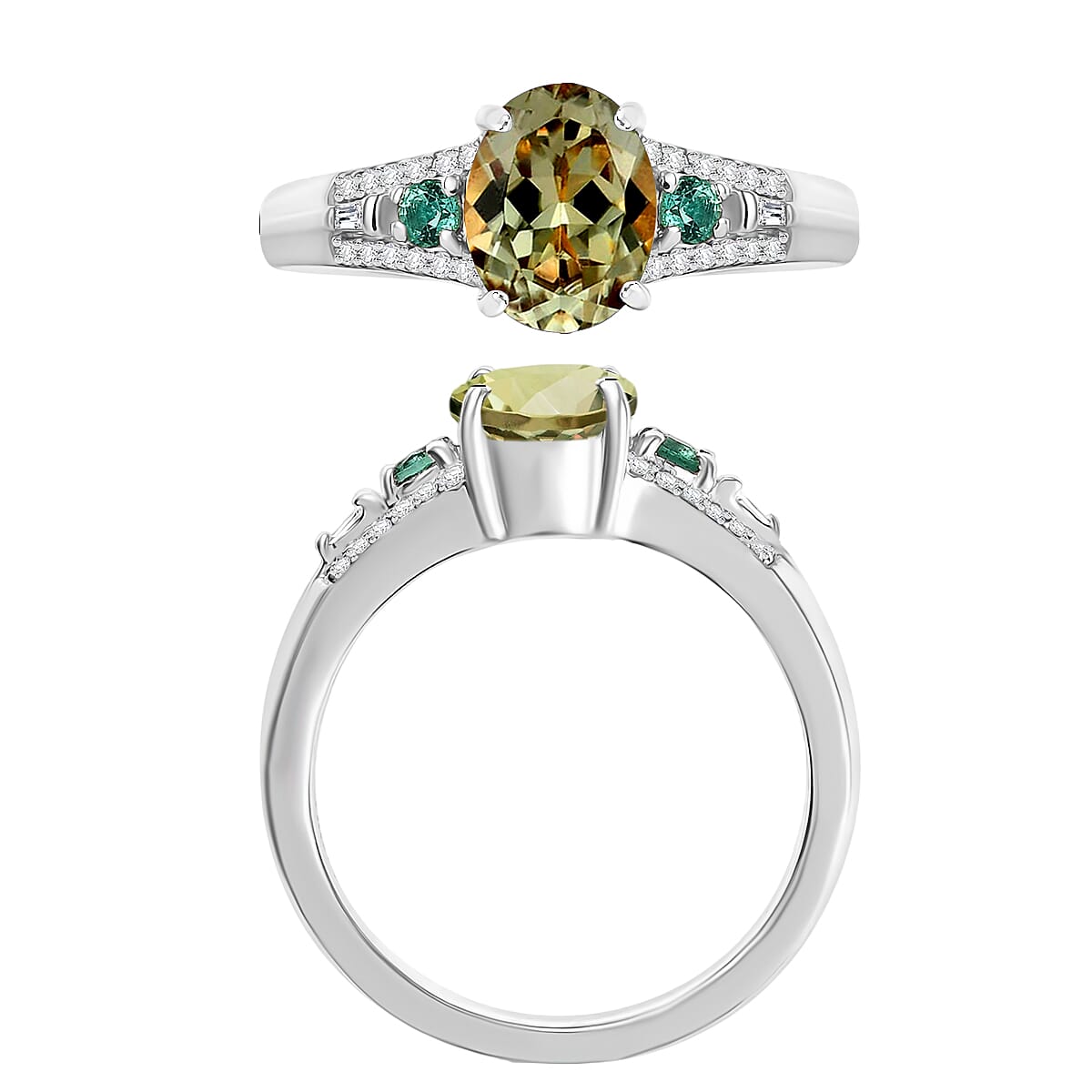 Luxoro AAA Turkizite, Boyaca Colombian Emerald and G-H I1 Diamond 1.82 ctw Ring in 14K White Gold (Size 12.0) (Del. in 10-12 Days) image number 3