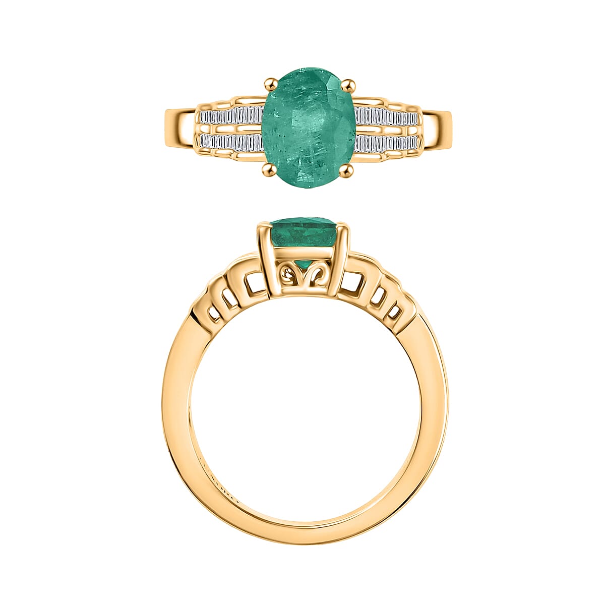 Luxoro Premium Kagem Zambian Emerald and G-H I2 Diamond 2.08 ctw Ring in 10K Yellow Gold (Size 4.5) (Del. in 10-12 Days) image number 2