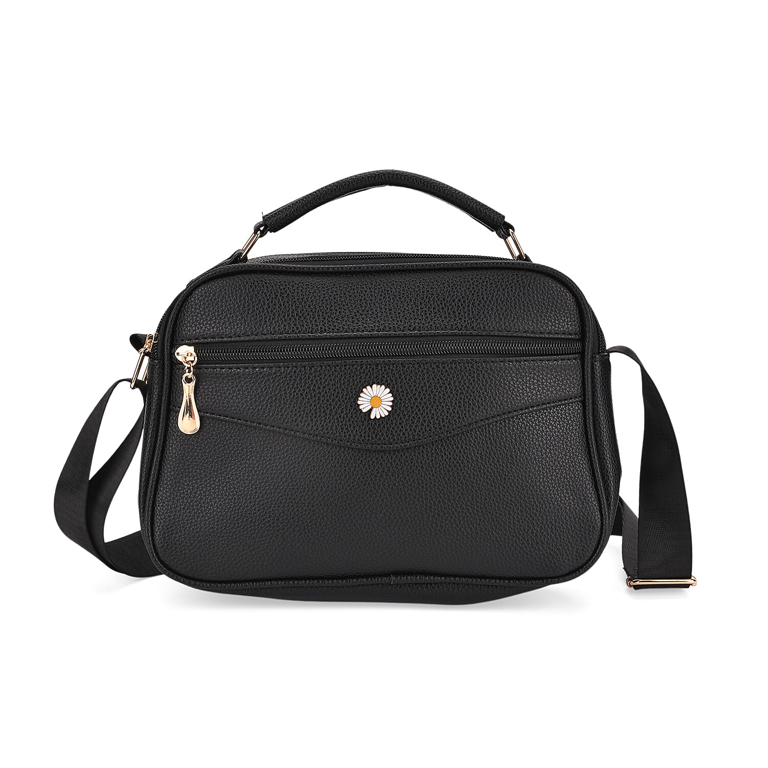 Black Faux Leather Multi Pocket Crossbody Bag
