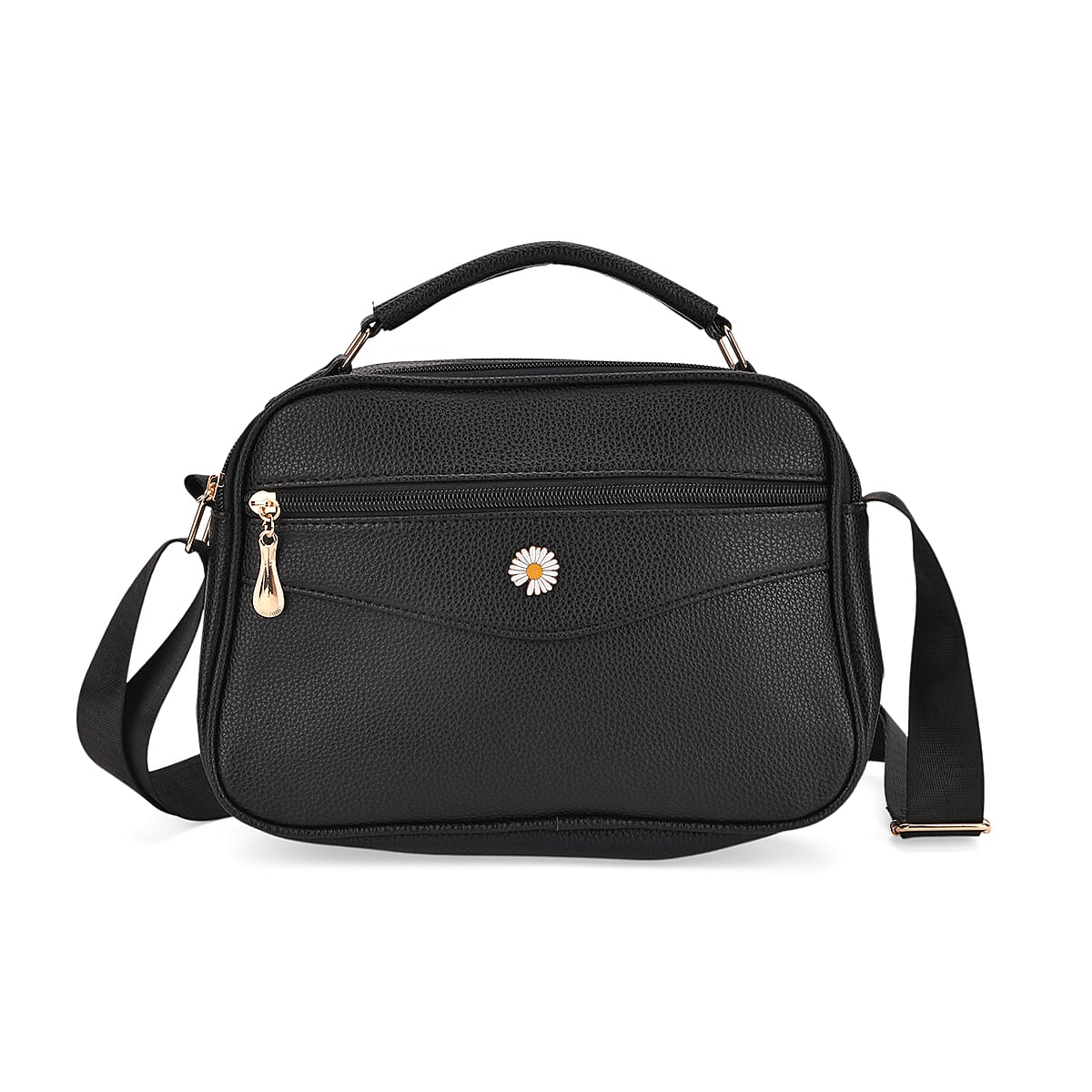 Black Faux Leather Multi Pocket Crossbody Bag image number 0