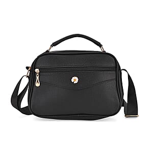 Black Faux Leather Multi Pocket Crossbody Bag