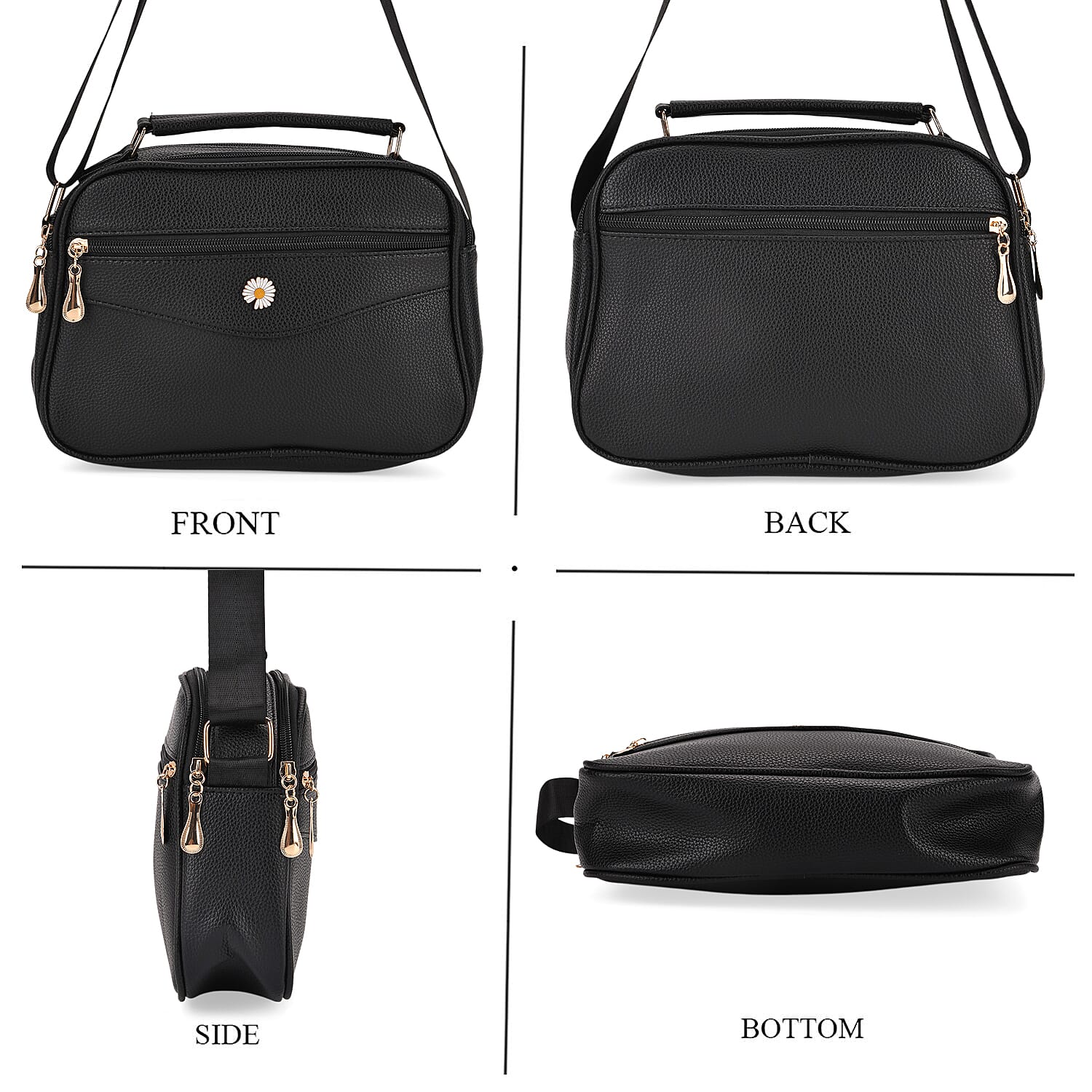 Black Faux Leather Multi Pocket Crossbody Bag