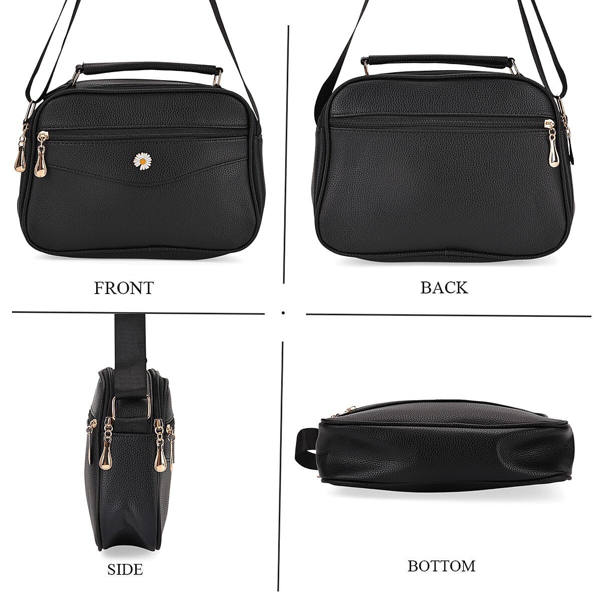 Black Faux Leather Multi Pocket Crossbody Bag image number 2