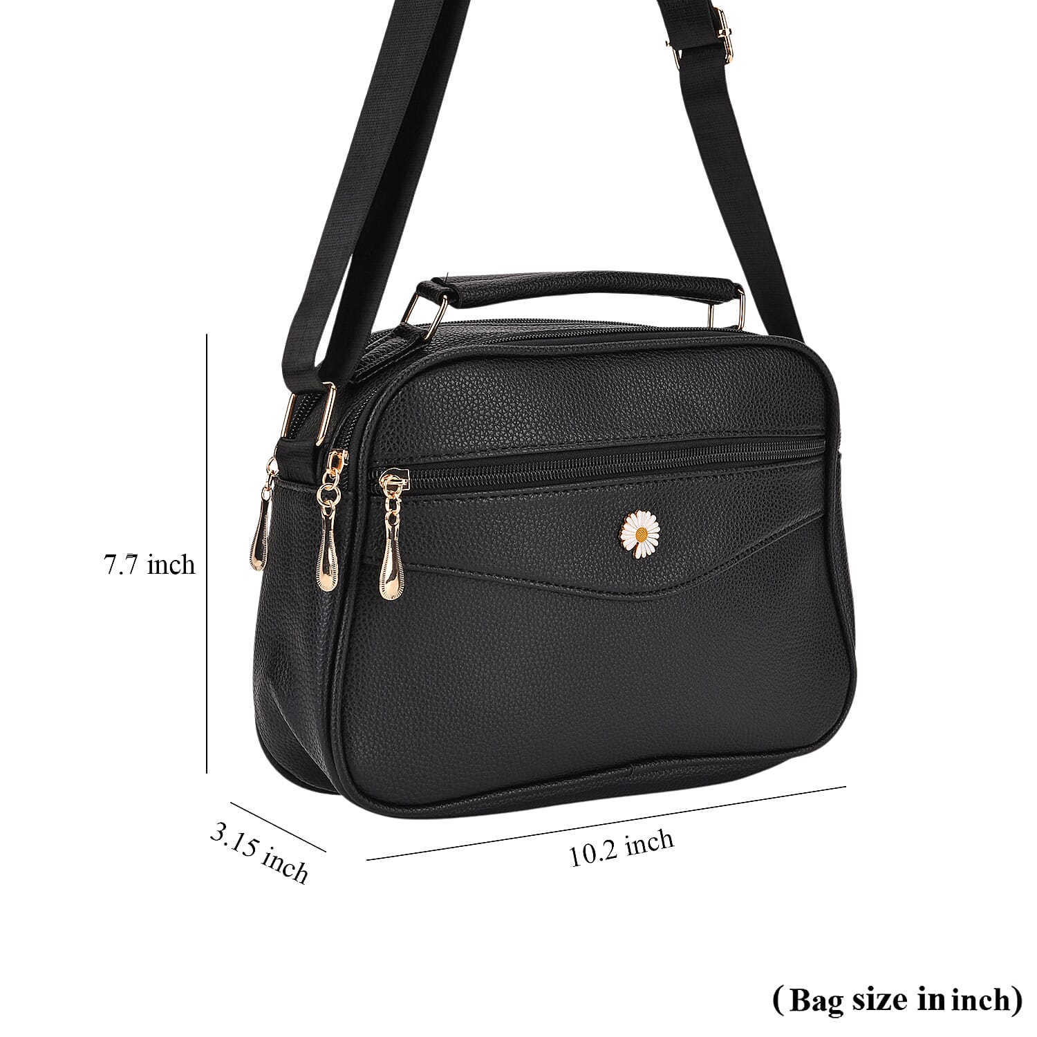 Black Faux Leather Multi Pocket Crossbody Bag