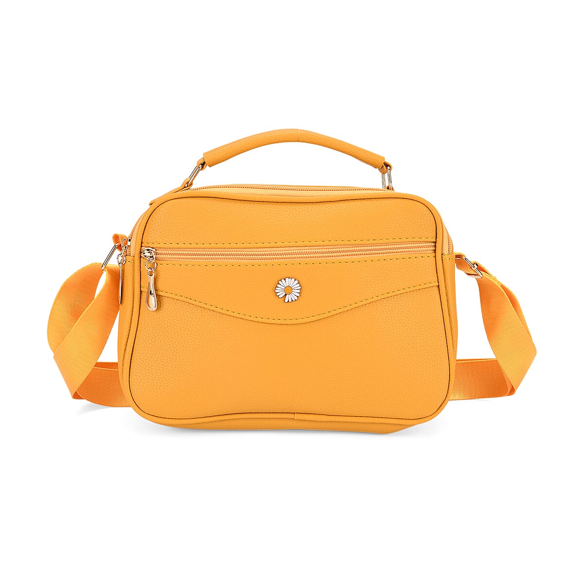 Yellow Faux Leather Multi Pocket Crossbody Bag image number 0