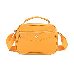 Yellow Faux Leather Multi Pocket Crossbody Bag