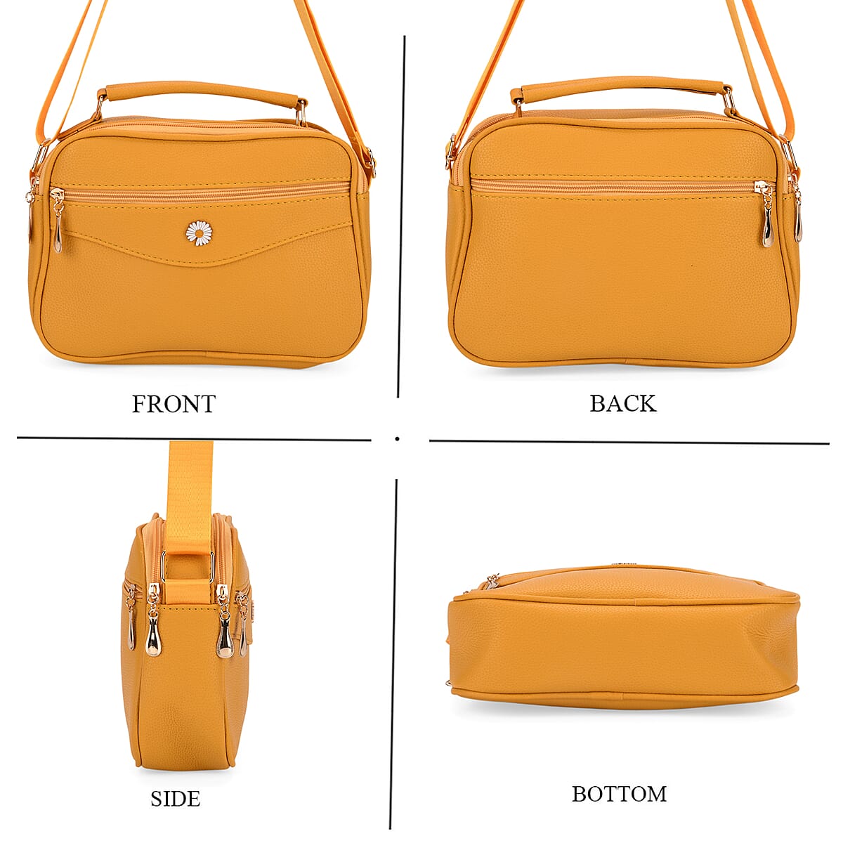 Yellow Faux Leather Multi Pocket Crossbody Bag image number 2