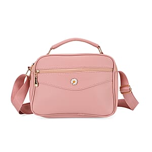 Pink Faux Leather Multi Pocket Crossbody Bag