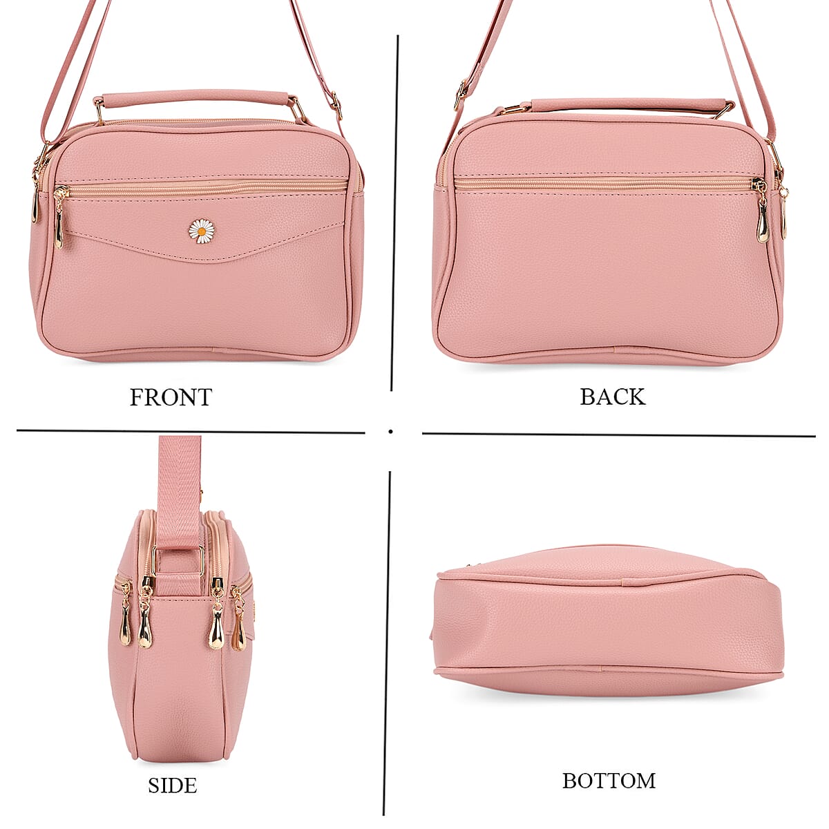 Pink Faux Leather Multi Pocket Crossbody Bag image number 2