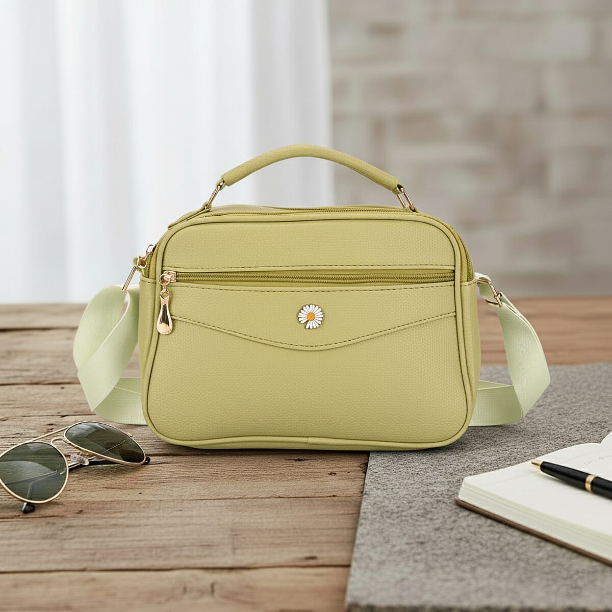 Green Faux Leather Multi Pocket Crossbody Bag image number 1